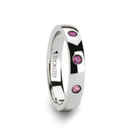 Load image into Gallery viewer, Mens Tungsten White 3 Pink Sapphires Wedding Ring - Domed Comfort Fit - 4mm Wide - Style name: DIANA
