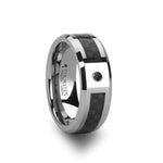 Load image into Gallery viewer, Mens Tungsten Carbide Black Carbon Fiber Black Diamond Wedding Ring - Polished Beveled Comfort Fit - 8mm Wide - Style name: BENTLEY
