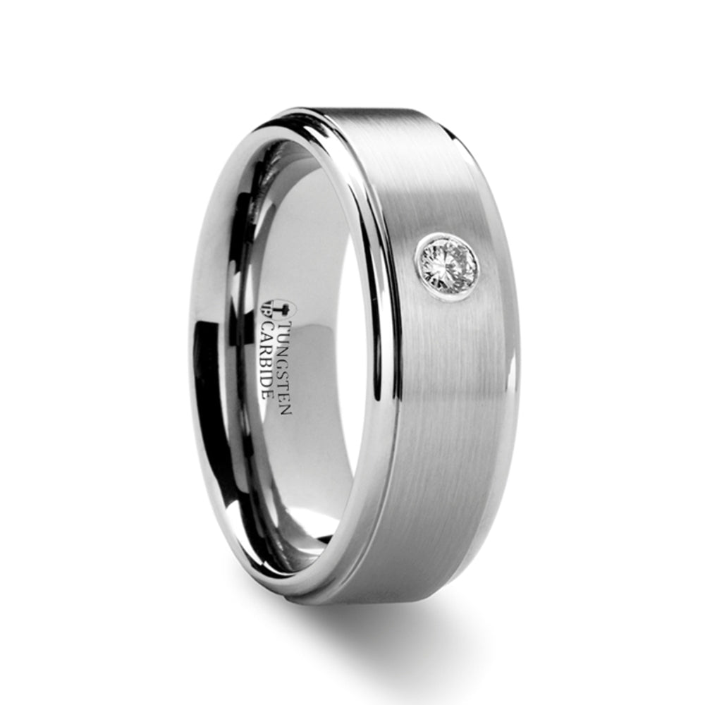 Mens Tungsten Carbide Diamond Wedding Ring - Polished Comfort Fit - 8mm Wide - Style name: BRIGHTON