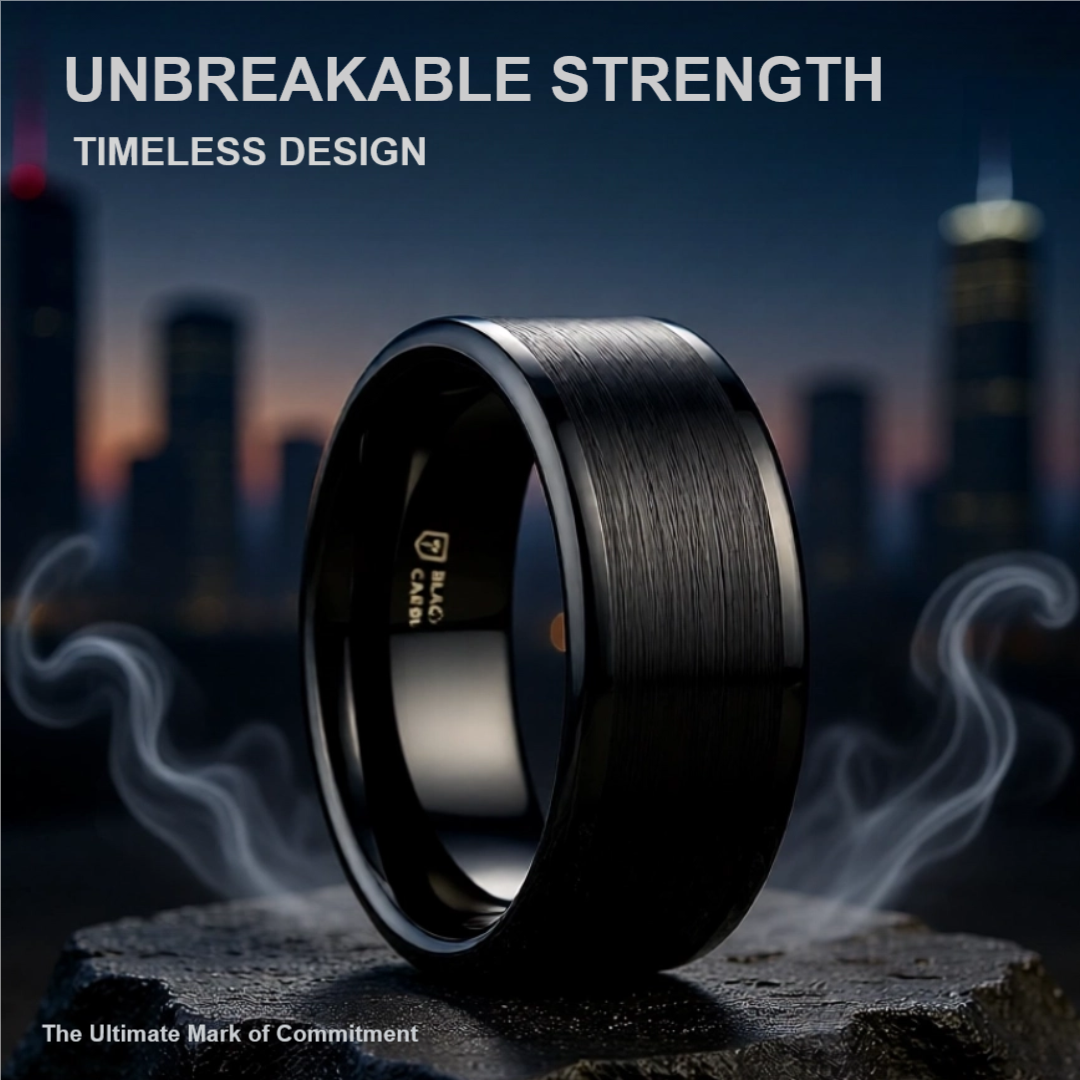 Mens Tungsten Brushed Center Flat Black Wedding Ring - Polished Edges Comfort Fit - 4mm 6mm 7mm 8mm 10mm 12mm Wide - Style name: VULCAN
