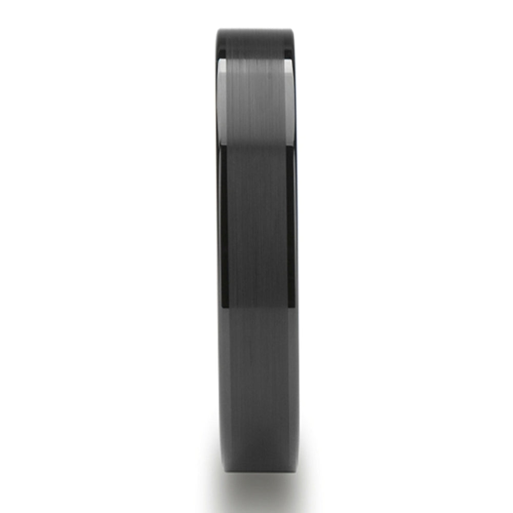 Mens Tungsten Brushed Center Flat Black Wedding Ring - Polished Edges Comfort Fit - 4mm 6mm 7mm 8mm 10mm 12mm Wide - Style name: VULCAN