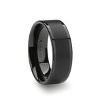 Load image into Gallery viewer, Mens Tungsten Brushed Center Flat Black Wedding Ring - Polished Edges Comfort Fit - 4mm 6mm 7mm 8mm 10mm 12mm Wide - Style name: VULCAN
