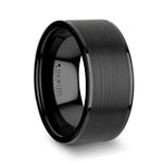 Load image into Gallery viewer, Mens Tungsten Brushed Center Flat Black Wedding Ring - Polished Edges Comfort Fit - 4mm 6mm 7mm 8mm 10mm 12mm Wide - Style name: VULCAN
