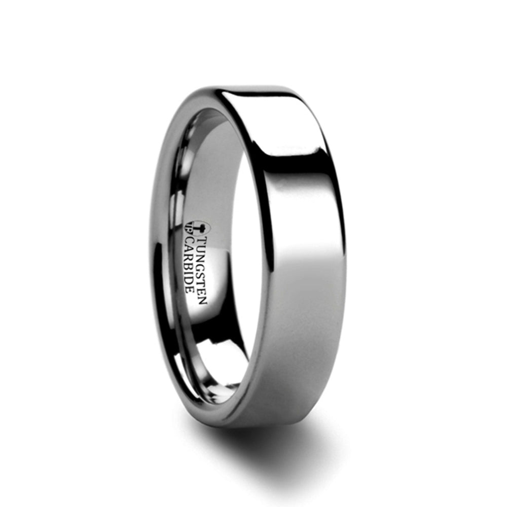 Mens Tungsten Carbide Flat Wedding Ring - Polished Comfort Fit - 2mm 4mm 6mm 7mm 8mm 10mm 12mm Wide - Style name: SPARTAN