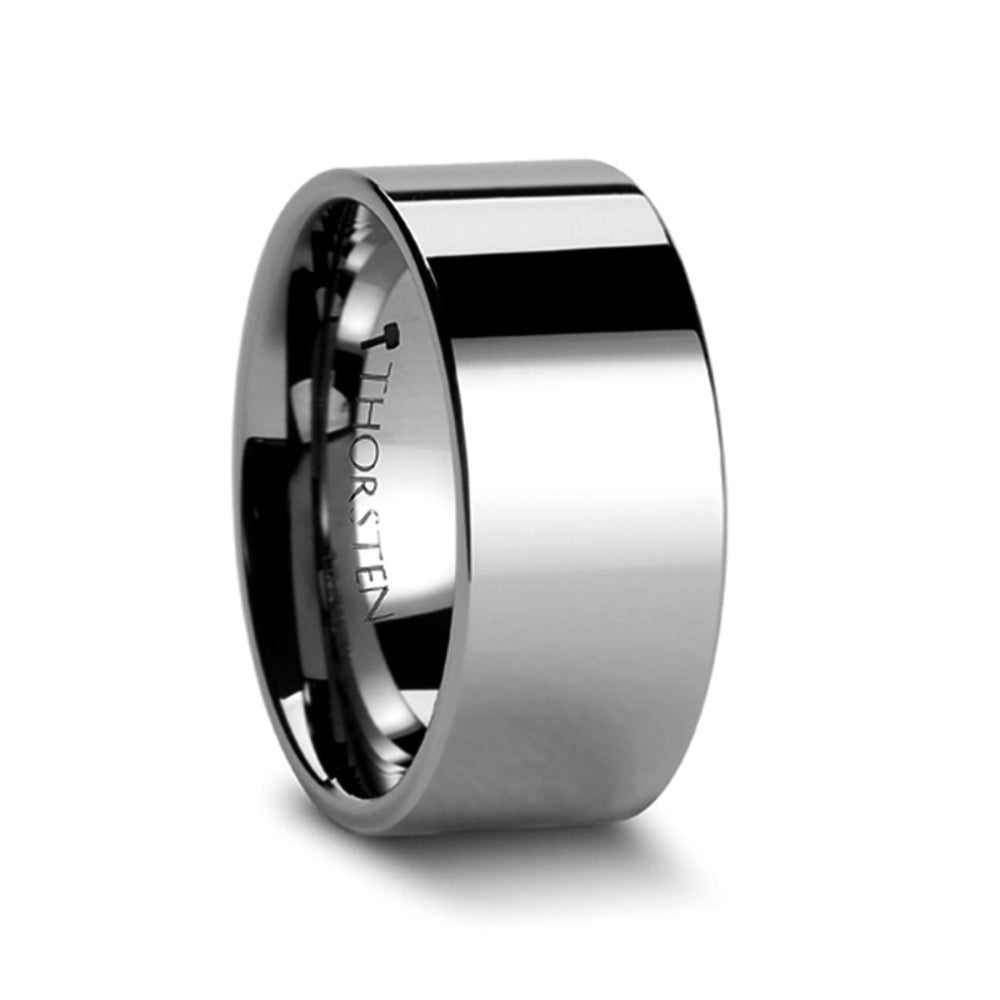 Mens Tungsten Carbide Flat Wedding Ring - Polished Comfort Fit - 2mm 4mm 6mm 7mm 8mm 10mm 12mm Wide - Style name: SPARTAN