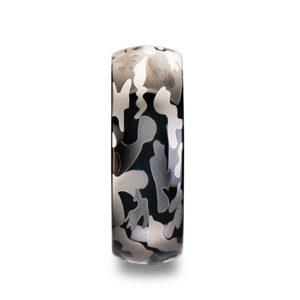Mens Tungsten Carbide Black And Gray Camo Pattern Wedding Ring - Domed Comfort Fit - 8mm Wide - Style name: ADMIRAL