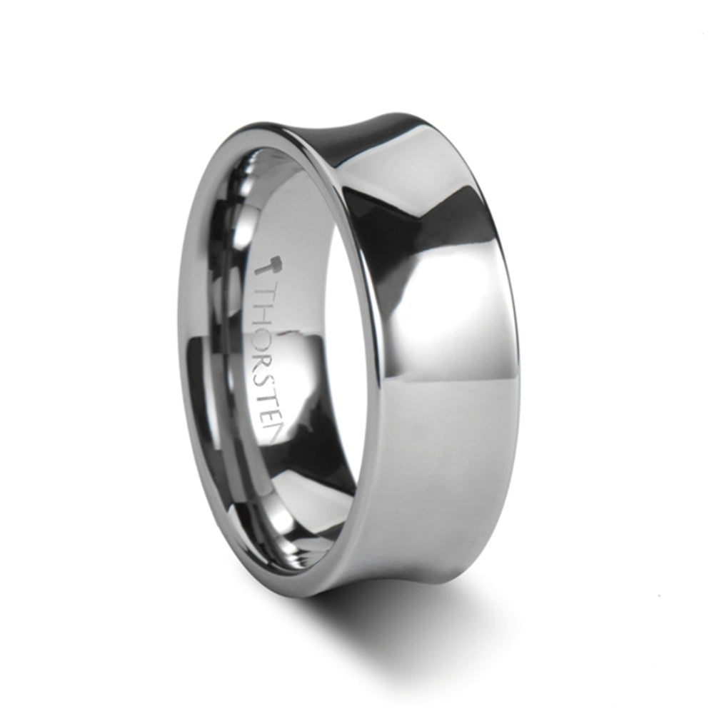 Mens Concave Tungsten Carbide Wedding Wedding Ring - Polished Finish Comfort Fit - 4mm 6mm 7mm 8mm Wide - Style name: WASHINGTON