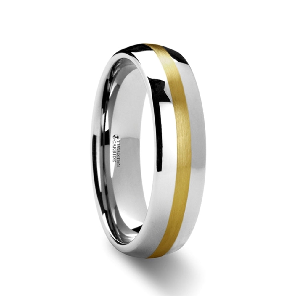 Mens Comfort Fit -Rounded Tungsten Carbide Ring - 14K Gold Inlaid - 6mm 8mm Wide - Style name: CENTURION