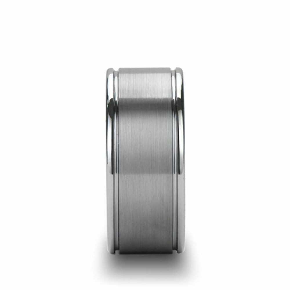 Mens Flat Tungsten Carbide Satin Finish Wedding Ring - Pipe Cut Brushed Comfort Fit - 6mm 8mm 10mm Wide - Style name: BRIDGEPORT