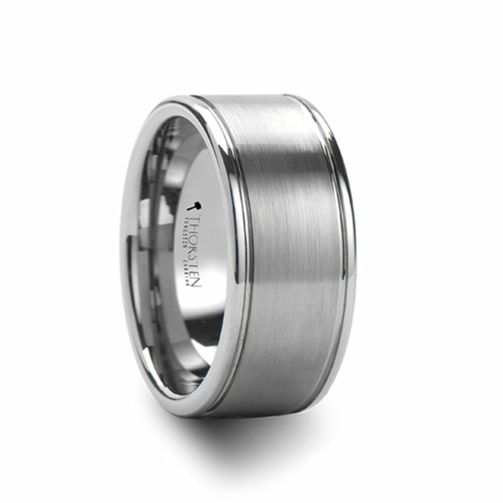 Mens Flat Tungsten Carbide Satin Finish Wedding Ring - Pipe Cut Brushed Comfort Fit - 6mm 8mm 10mm Wide - Style name: BRIDGEPORT
