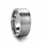 Load image into Gallery viewer, Mens Flat Tungsten Carbide Satin Finish Wedding Ring - Pipe Cut Brushed Comfort Fit - 6mm 8mm 10mm Wide - Style name: BRIDGEPORT
