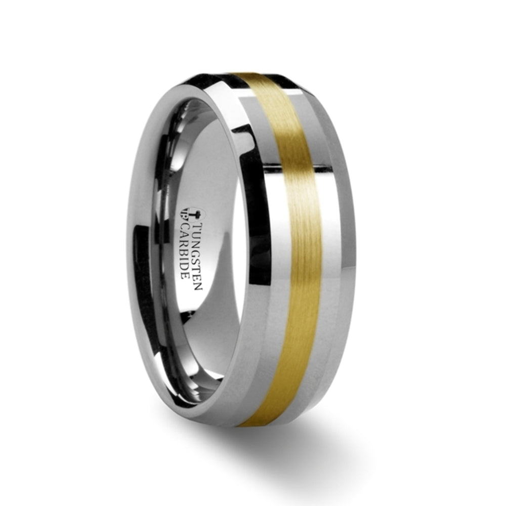 Mens Tungsten Gold Inlaid Wedding Ring - Beveled Comfort Fit - 6mm 8mm Wide - Style name: LEGIONAIRE