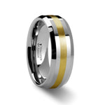 Load image into Gallery viewer, Mens Tungsten Gold Inlaid Wedding Ring - Beveled Comfort Fit - 6mm 8mm Wide - Style name: LEGIONAIRE
