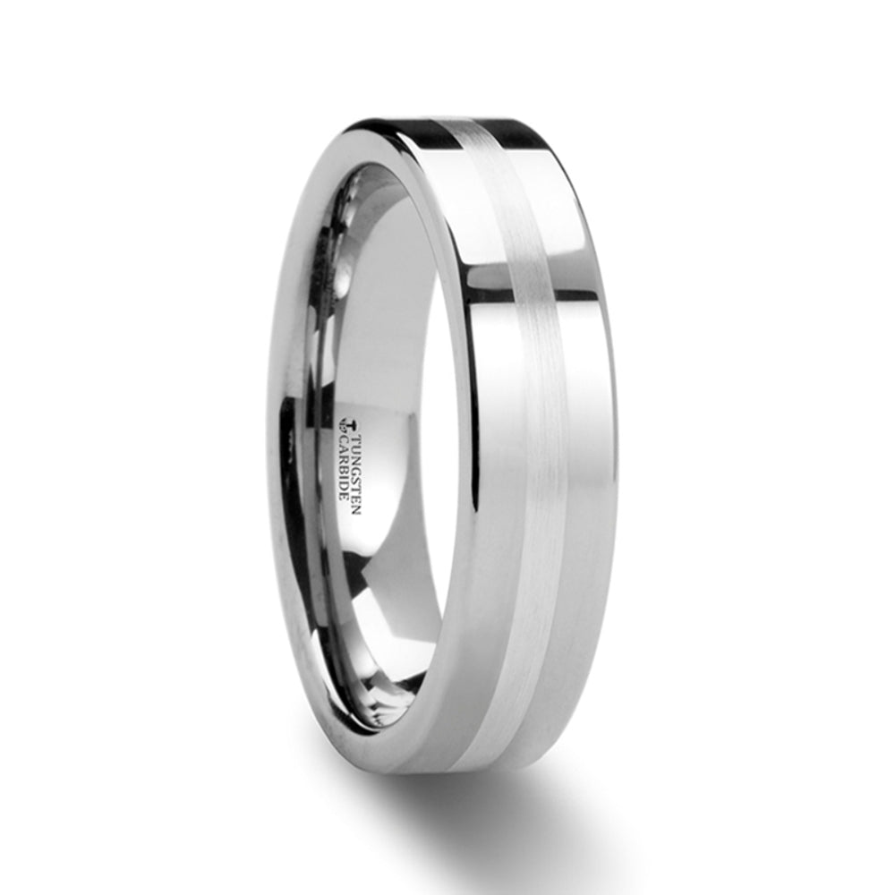 Mens Tungsten Carbide Silver Inlaid Wedding Ring - Pipe Cut Comfort Fit - 6mm 8mm Wide - Style name: GEMINI