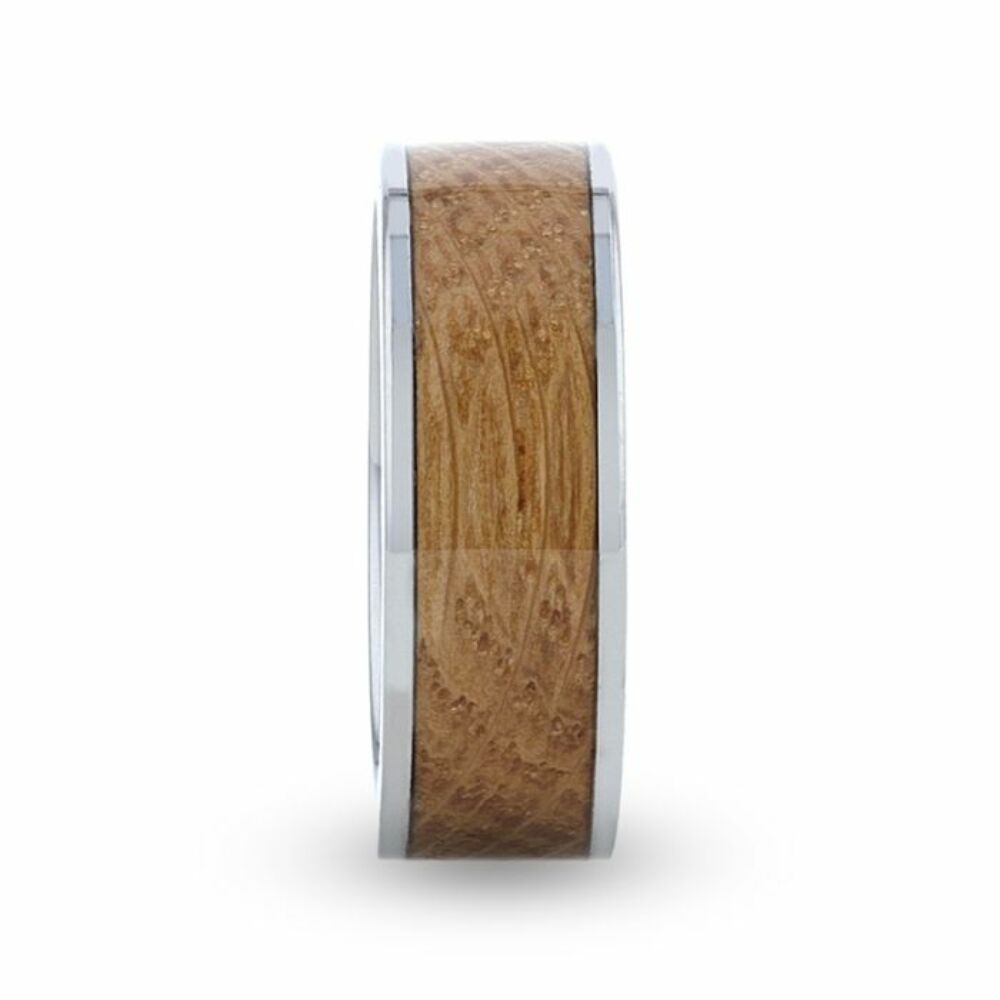 Mens Tungsten Whiskey Barrel Inlaid Flat Polished Edges Made From Genuine Whiskey Barrels Wedding Ring - 8mm Wide - Style name: MALT