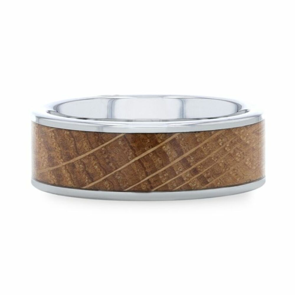 Mens Tungsten Whiskey Barrel Inlaid Flat Polished Edges Made From Genuine Whiskey Barrels Wedding Ring - 8mm Wide - Style name: MALT