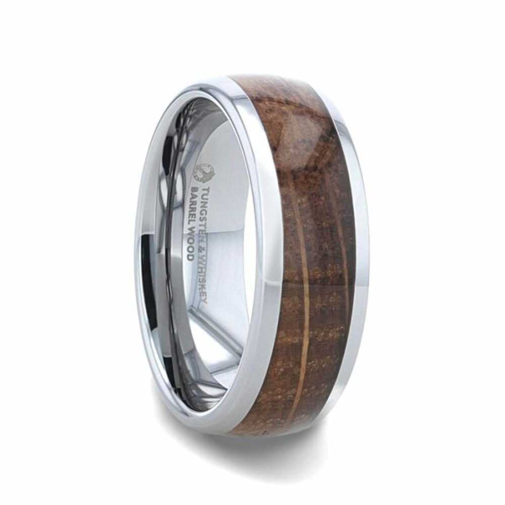 Mens Tungsten Whiskey Barrel Inlaid Made From Genuine Whiskey Barrels Domed Polished Wedding Ring - 8mm Wide - Style name: FORMENT