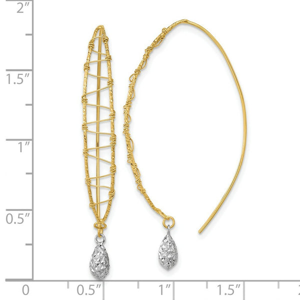 14k Two-tone Gold Polished Wire Wrapped Diamond Cut Wire Dangle Earrings
