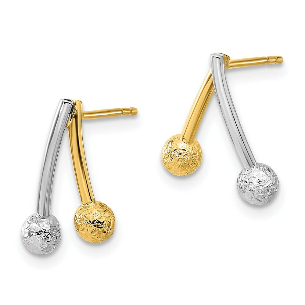 14k Two Tone Gold Polished and Textured Post Earrings