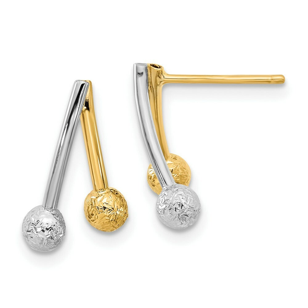 14k Two Tone Gold Polished and Textured Post Earrings