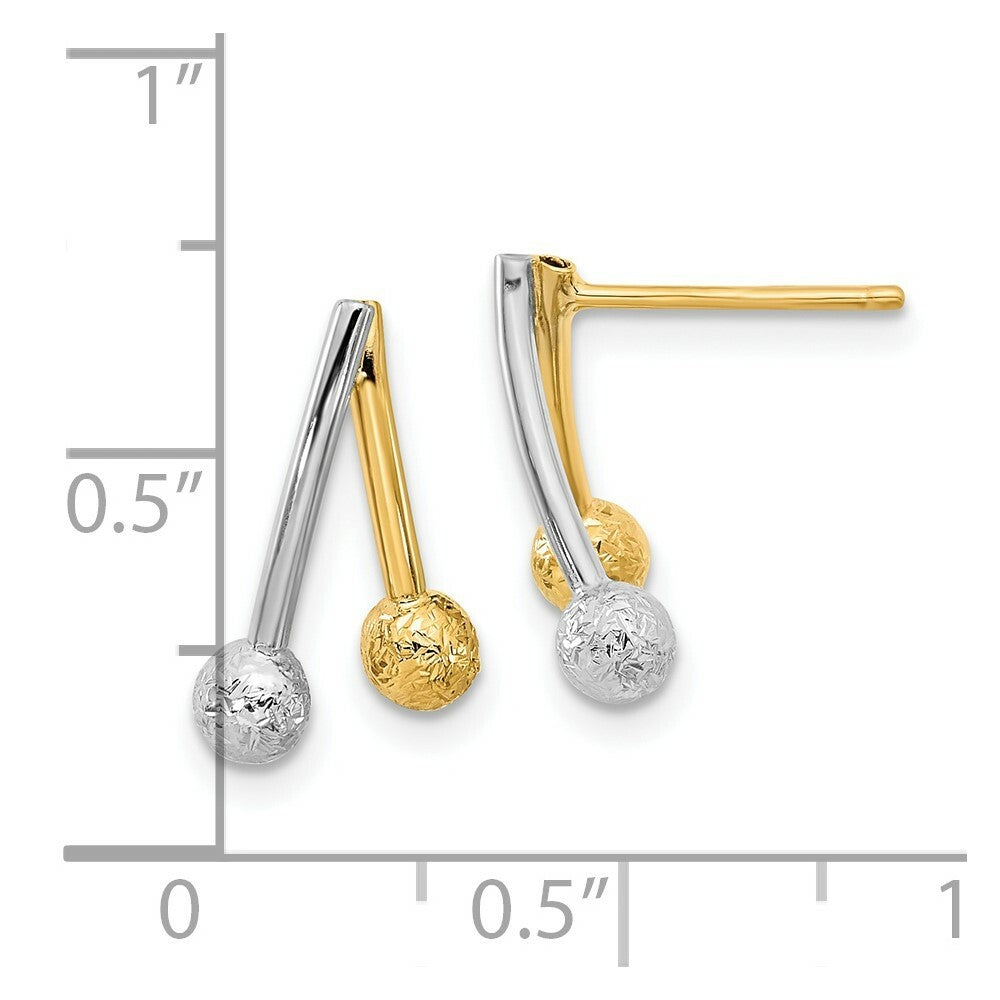 14k Two Tone Gold Polished and Textured Post Earrings