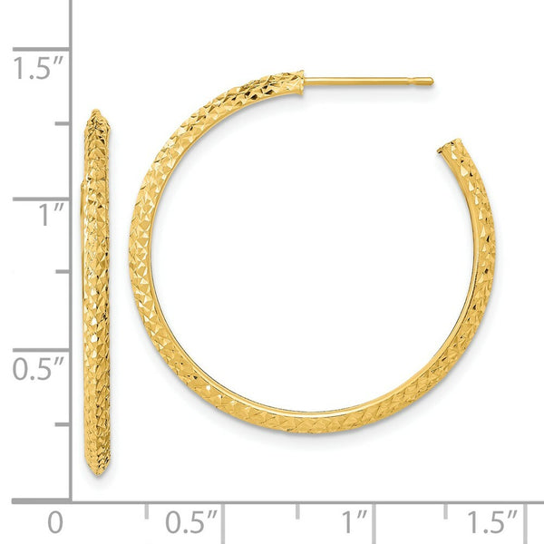 14K Yellow Gold Polished Diamond-cut J-Hoop Post Earrings