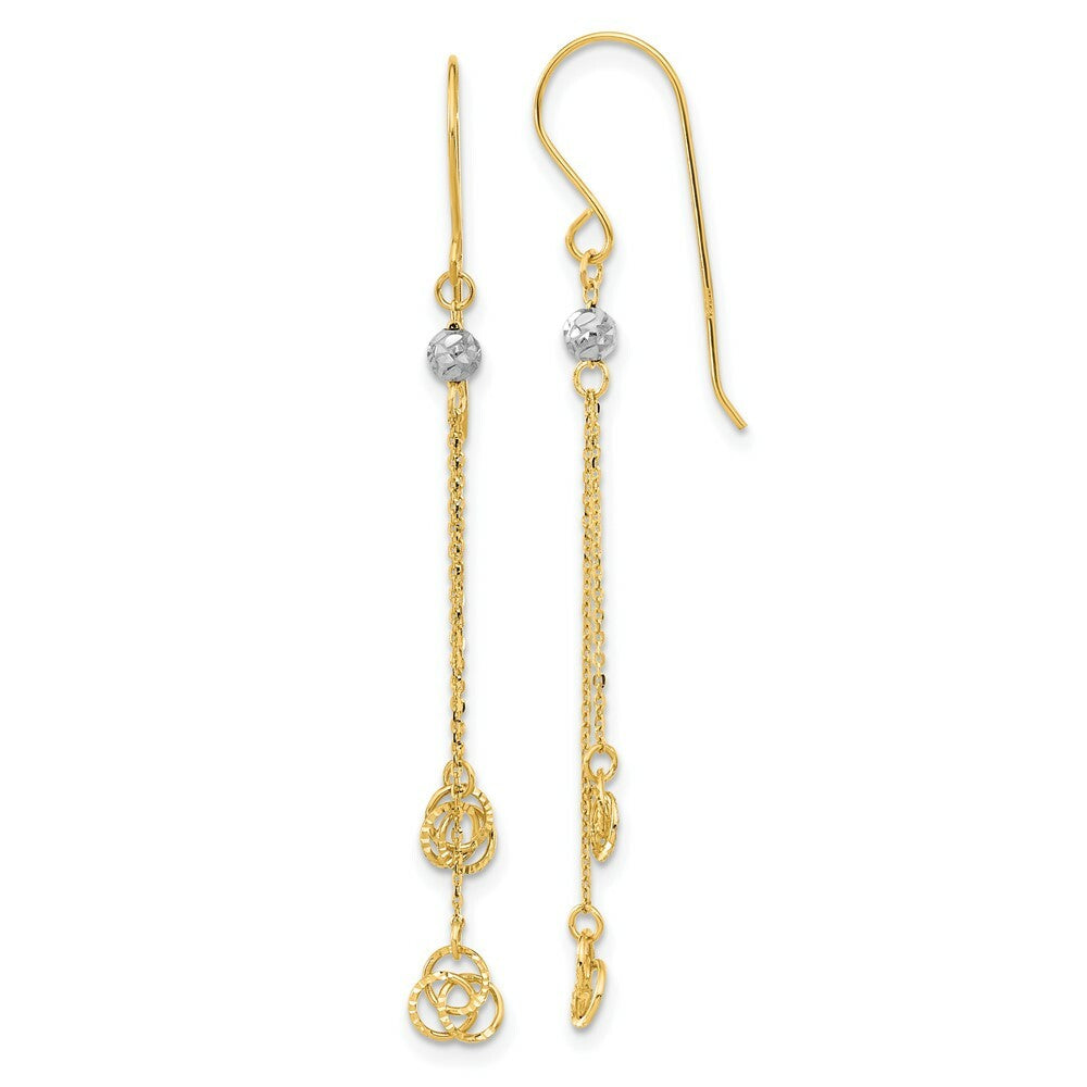 14k Two-tone Gold Polished Diamond-cut Love Knot Dangle Shepherd Hook Earrings
