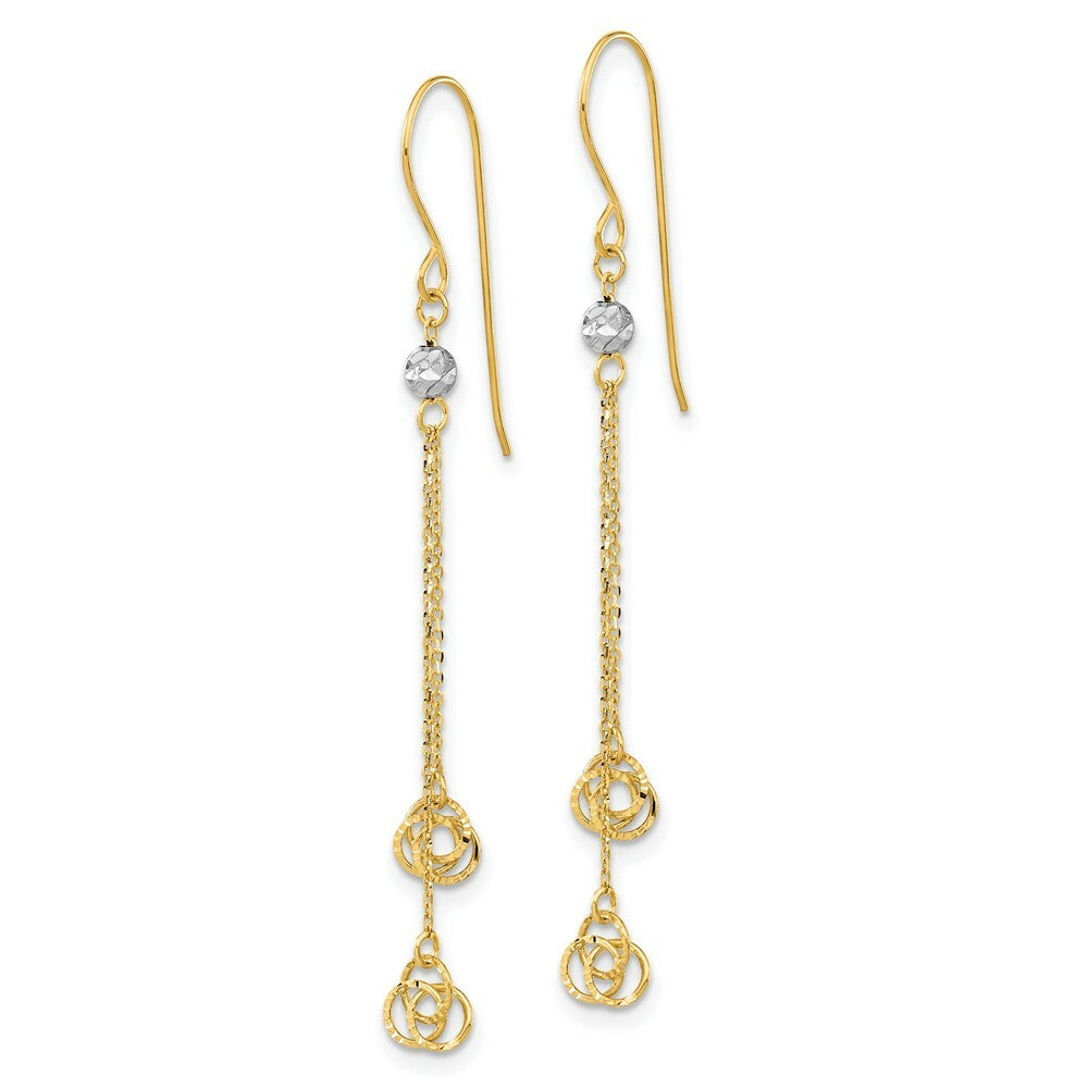 14k Two-tone Gold Polished Diamond-cut Love Knot Dangle Shepherd Hook Earrings