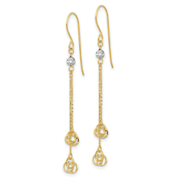 14k Two-tone Gold Polished Diamond-cut Love Knot Dangle Shepherd Hook Earrings