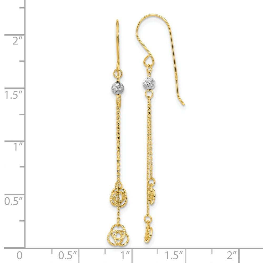 14k Two-tone Gold Polished Diamond-cut Love Knot Dangle Shepherd Hook Earrings