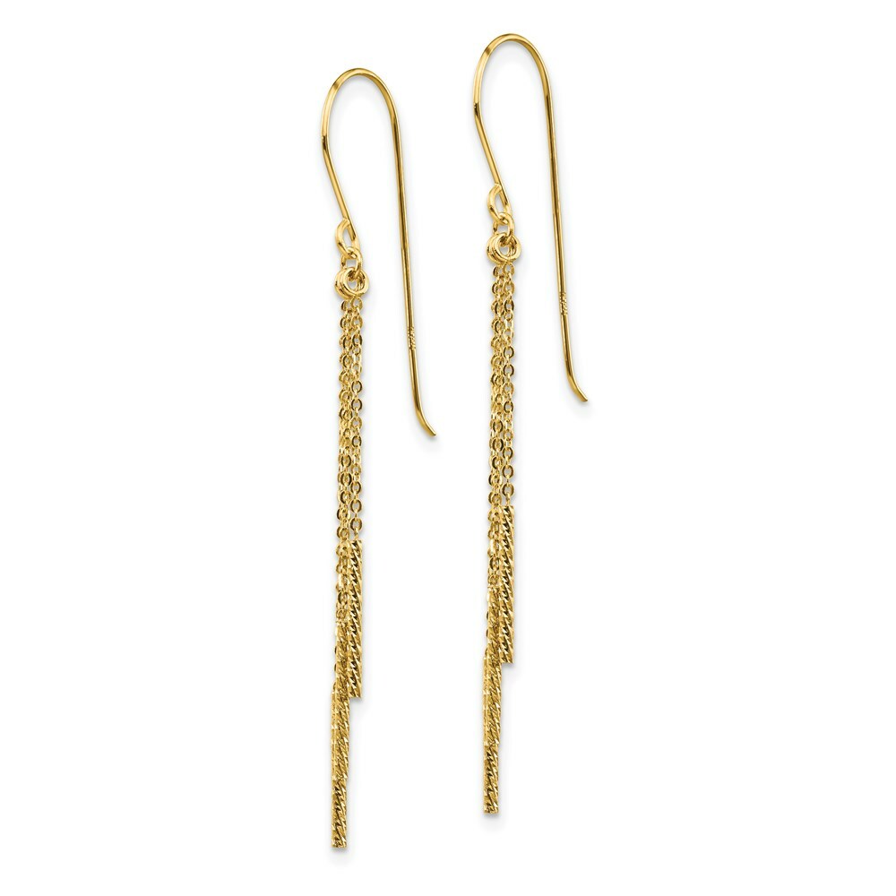 14K Yellow Gold Polished Diamond-cut Tassle w/Bars Shepherd Hook Earrings