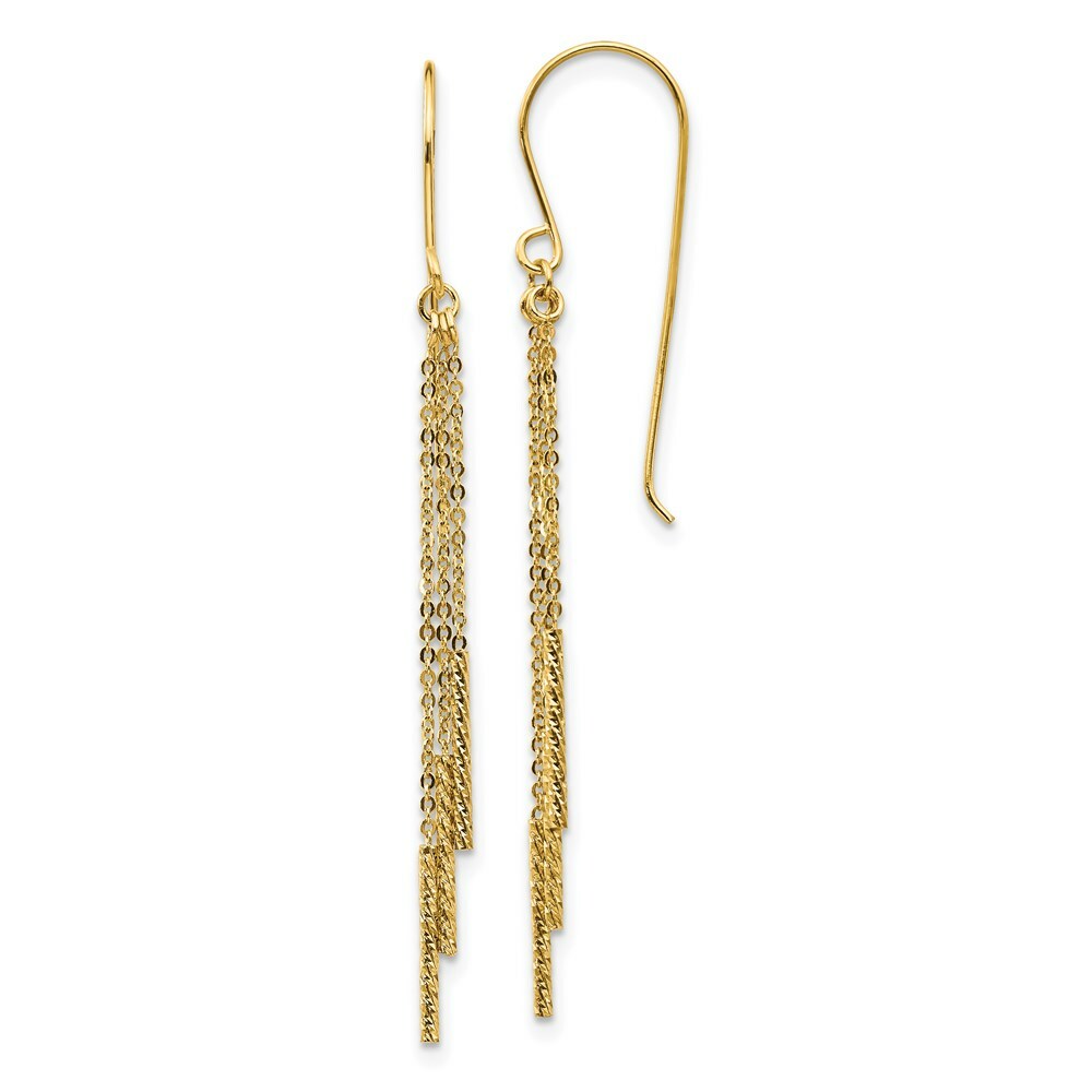 14K Yellow Gold Polished Diamond-cut Tassle w/Bars Shepherd Hook Earrings