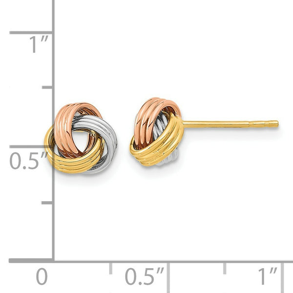 14k Tri-Color Gold Polished Love Knot Post Earrings