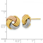 Load image into Gallery viewer, 14k Tri-Color Gold Textured Triple Love Knot Post Earrings
