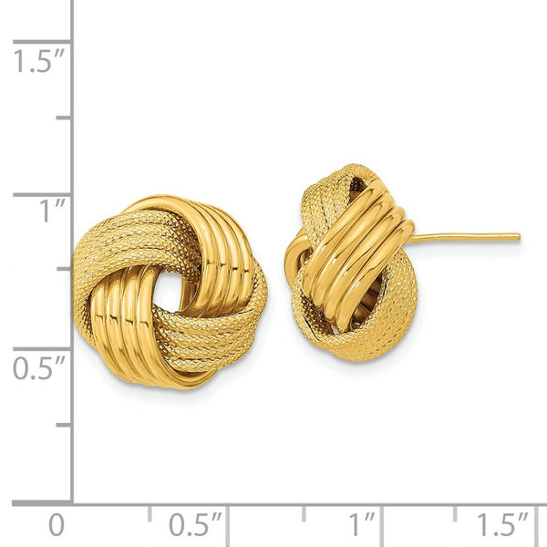 14K Yellow Gold Polished Textured Love Knot Post Earrings