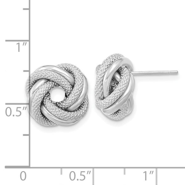 14k White Gold Polished Textured Double Love Knot Post Earrings
