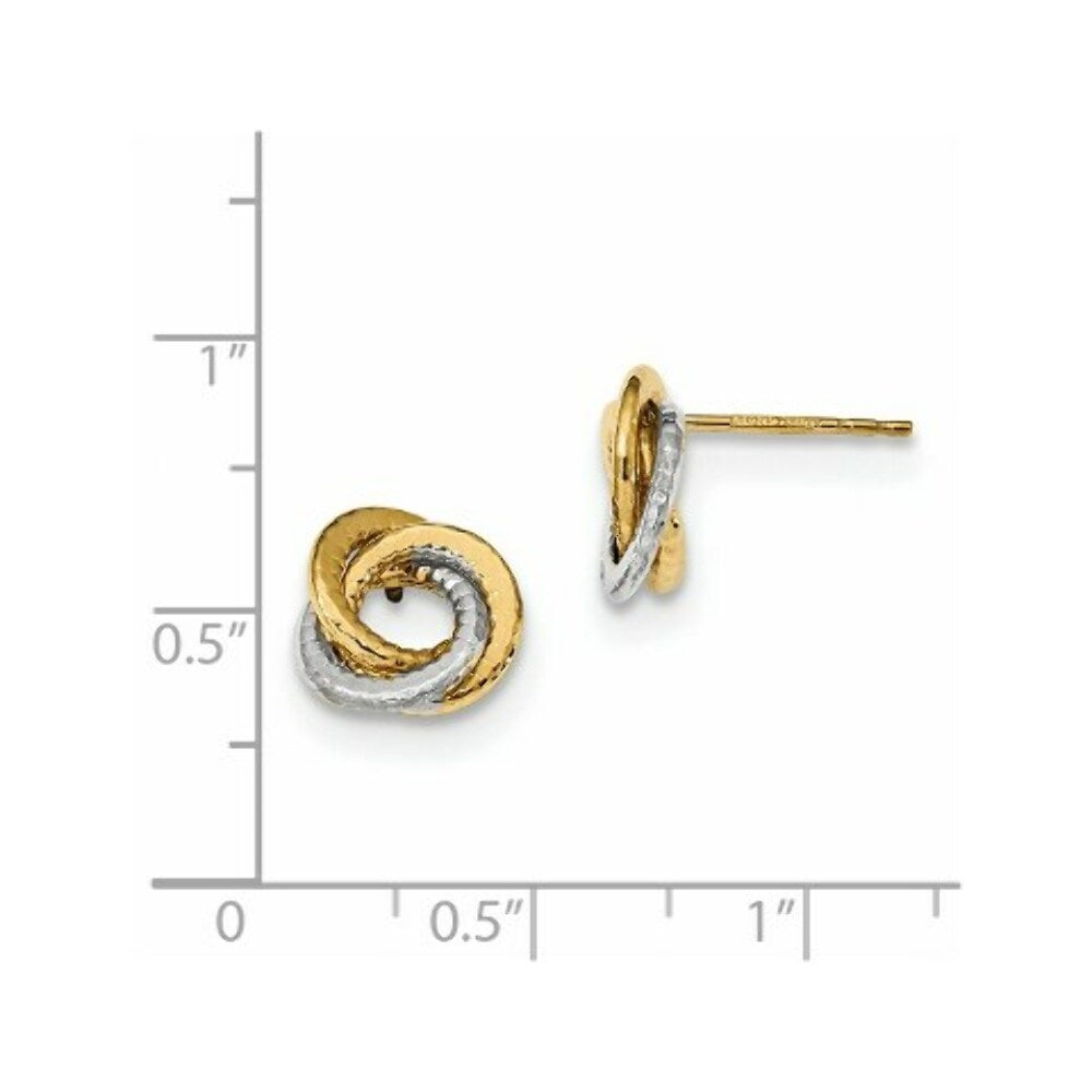 14k Two Tone Gold Polished & Textured Love Knot Post Earrings