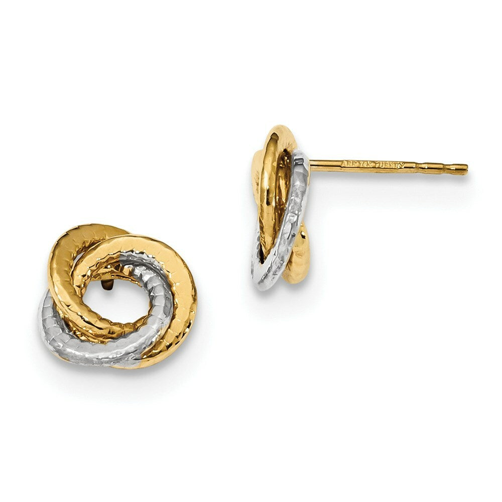 14k Two Tone Gold Polished & Textured Love Knot Post Earrings