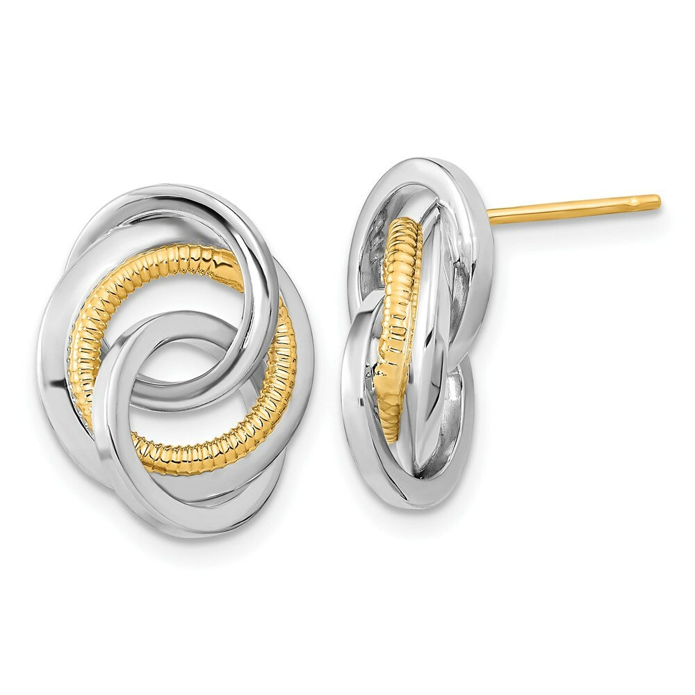 14k Two Tone Gold Polished & Textured Post Earrings