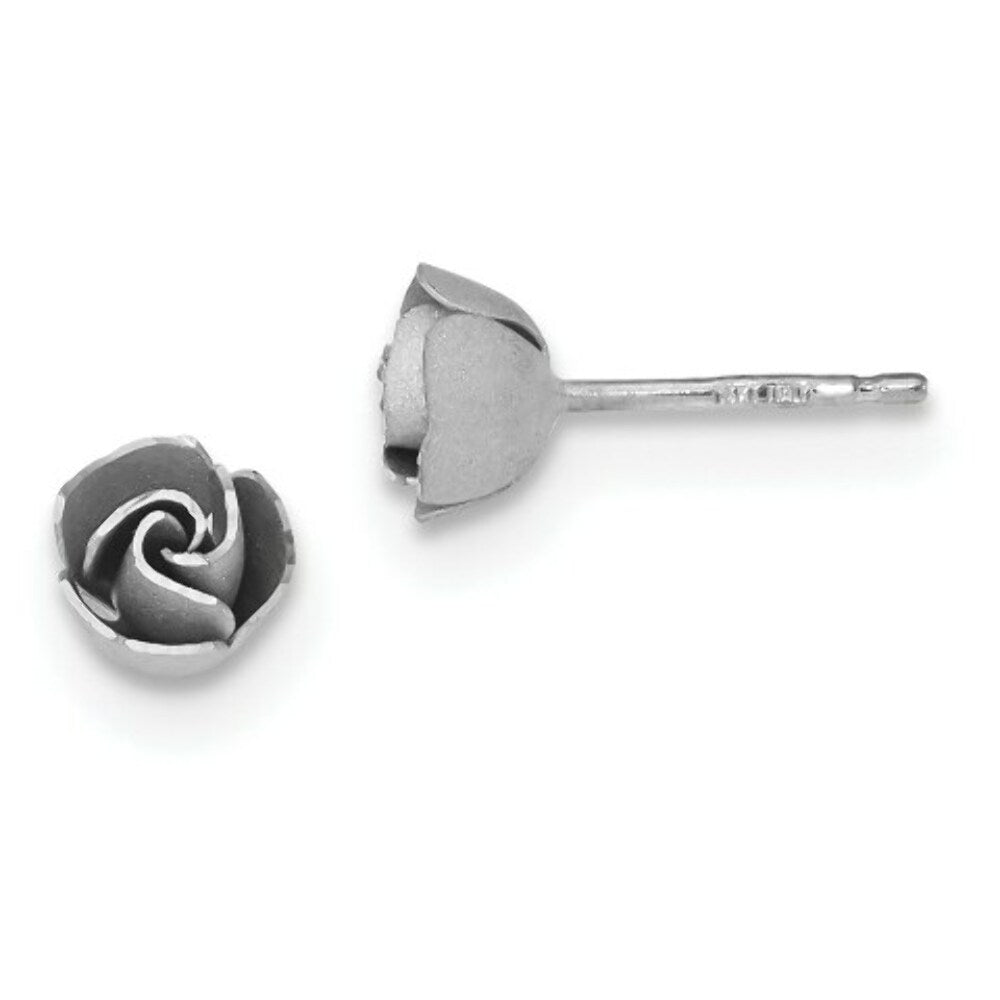 14k White Gold Satin Finish Diamond-cut Rose Post Earrings