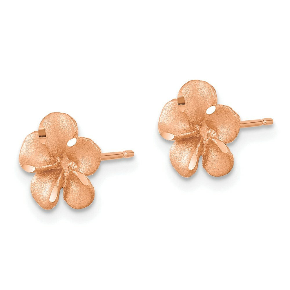 14k Gold Rose Rhodium Diamond-cut Plumeria Post Earrings