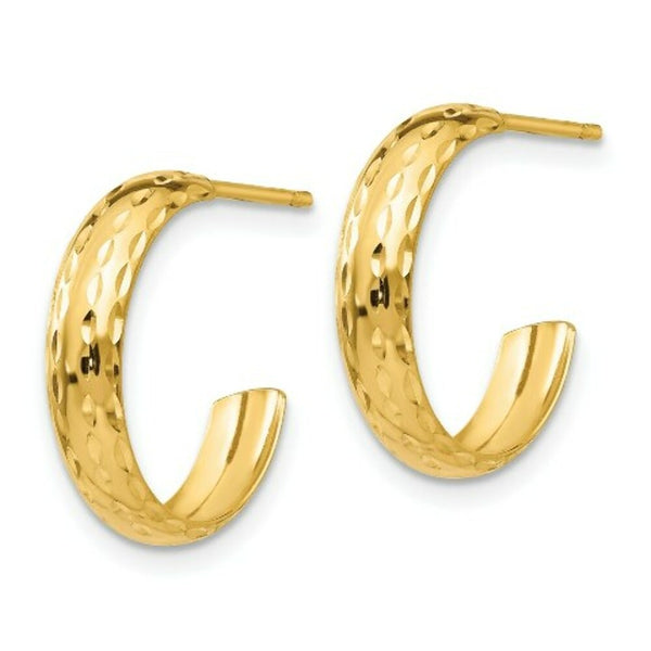 14K Yellow Gold Diamond-cut 3.5mm J-Hoop Earrings  3mm width