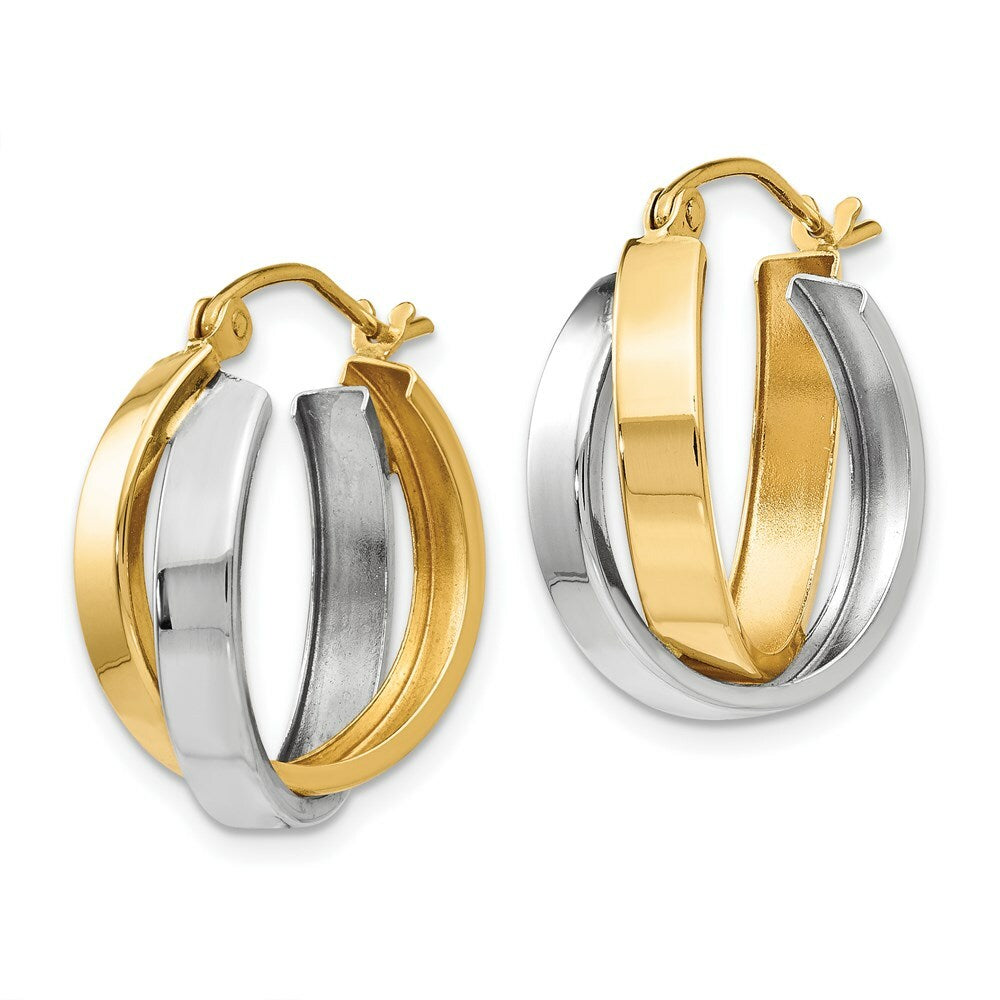 14K Two-tone Gold Polished Double Hoop Earrings  6mm width