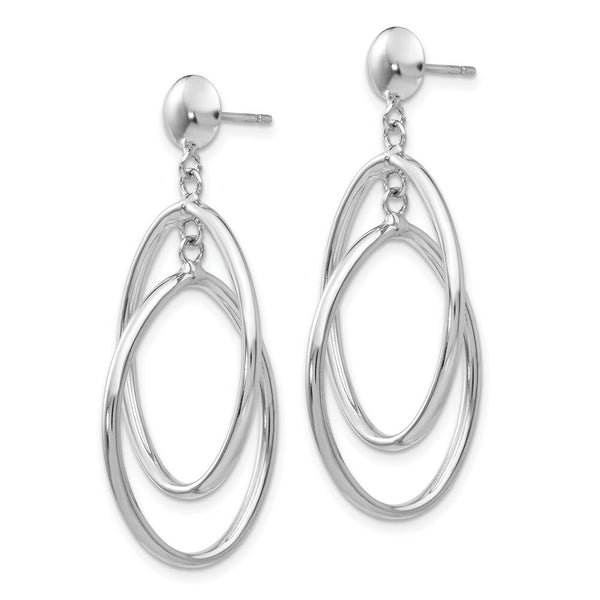 14K White Gold Double Oval Dangle Post Earrings