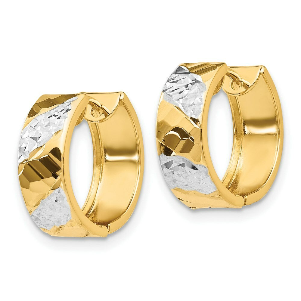 14K Yellow Gold 5mm Diamond-cut Rhodium Hoop Earrings 5.5mm width