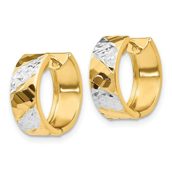 14K Yellow Gold 5mm Diamond-cut Rhodium Hoop Earrings 5.5mm width