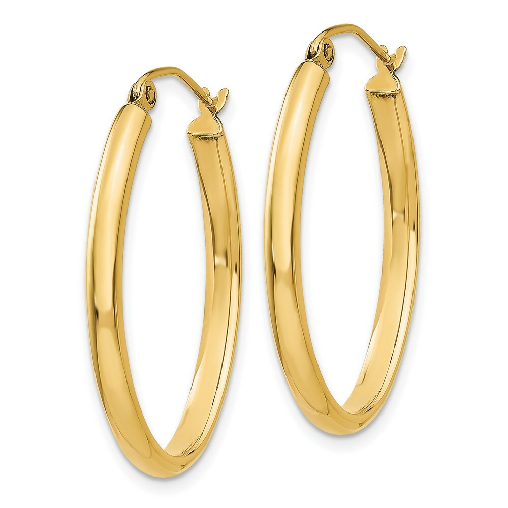 14K Yellow Gold 3mm Oval Hoop Earrings  3mm width