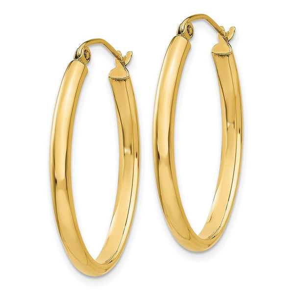 14K Yellow Gold 3mm Oval Hoop Earrings  3mm width
