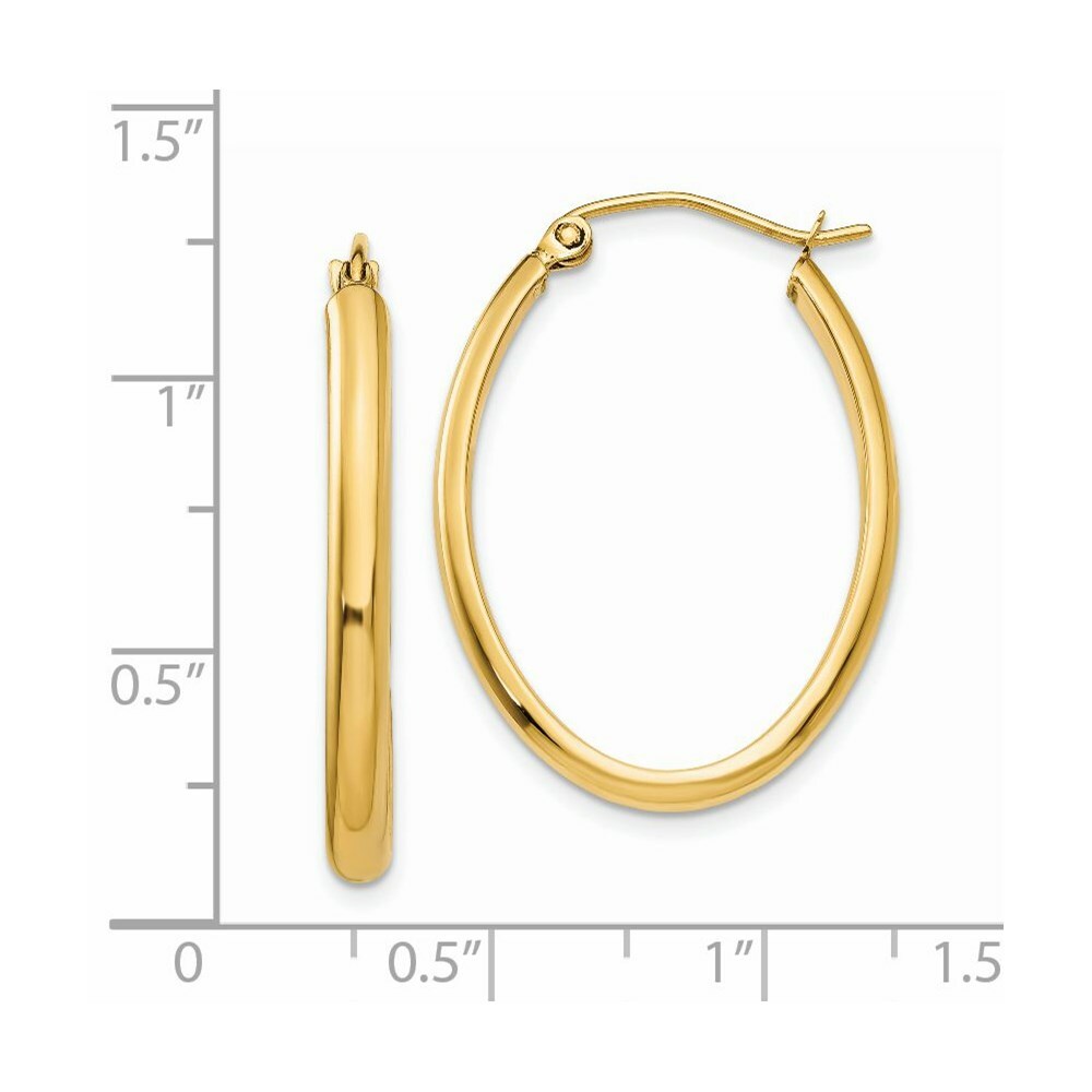 14K Yellow Gold 3mm Oval Hoop Earrings  3mm width