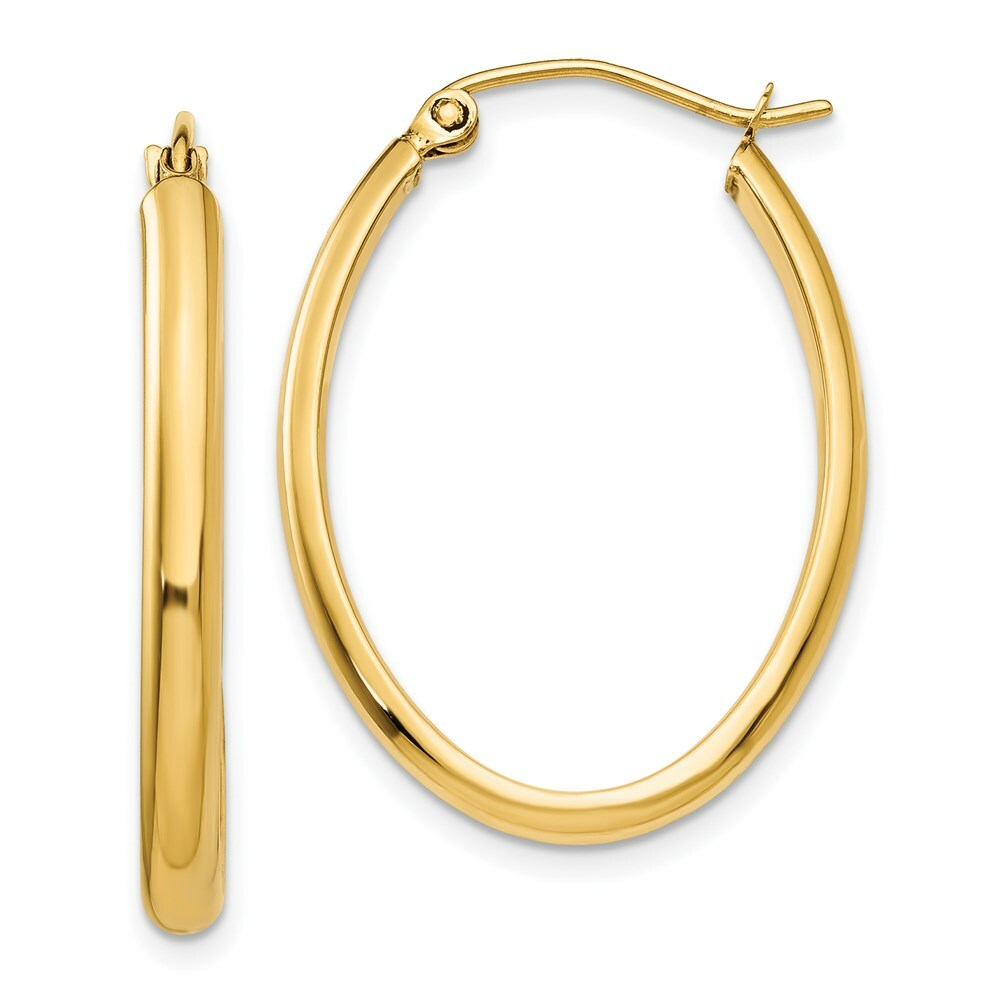 14K Yellow Gold 3mm Oval Hoop Earrings  3mm width
